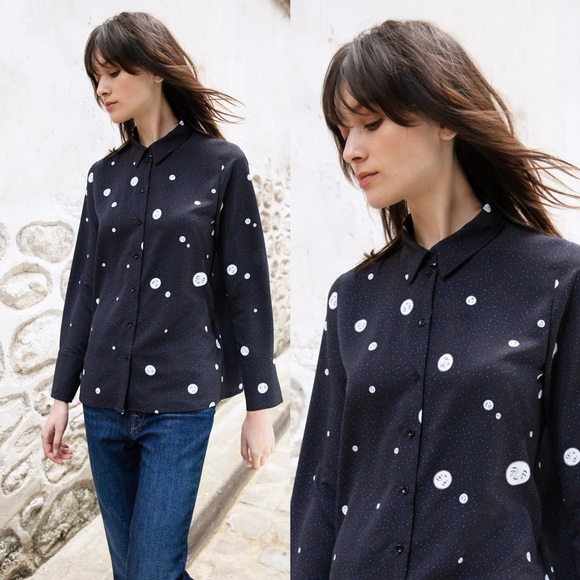 Cop.Copine BARNA Navy and White Button Down Shirt 36 US Size 4-6 - Picture 1 of 16